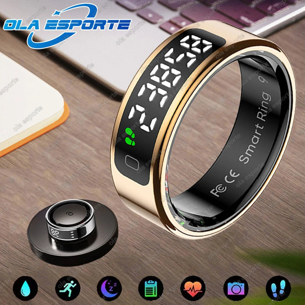 New Touch Disaply Smart Ring Men Women Wireless Charging, Blood Oxygen and Sleep Health Monitor, 5ATM Waterproof For Android IOS