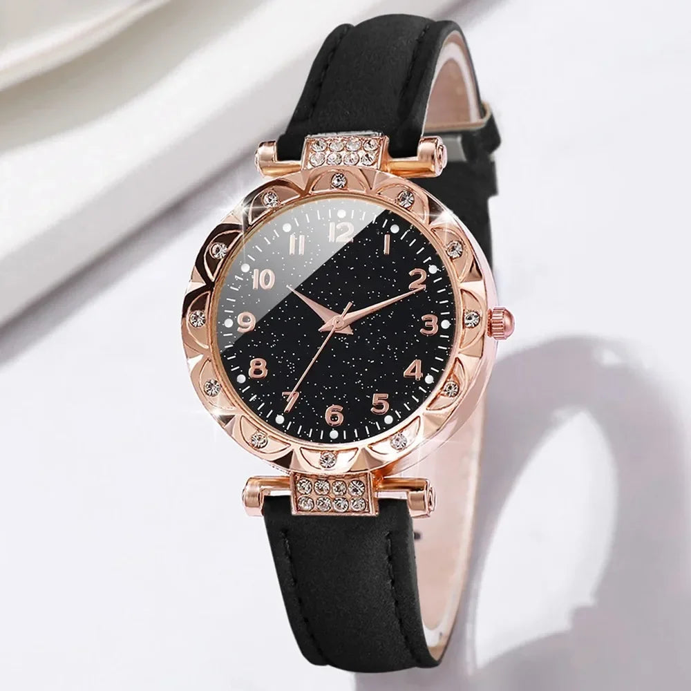 2025 New Fashion Rhinestone Women's Quartz Watch Montres Femmes Analog PU Leather Band Wrist Watches Relojes Para Damas