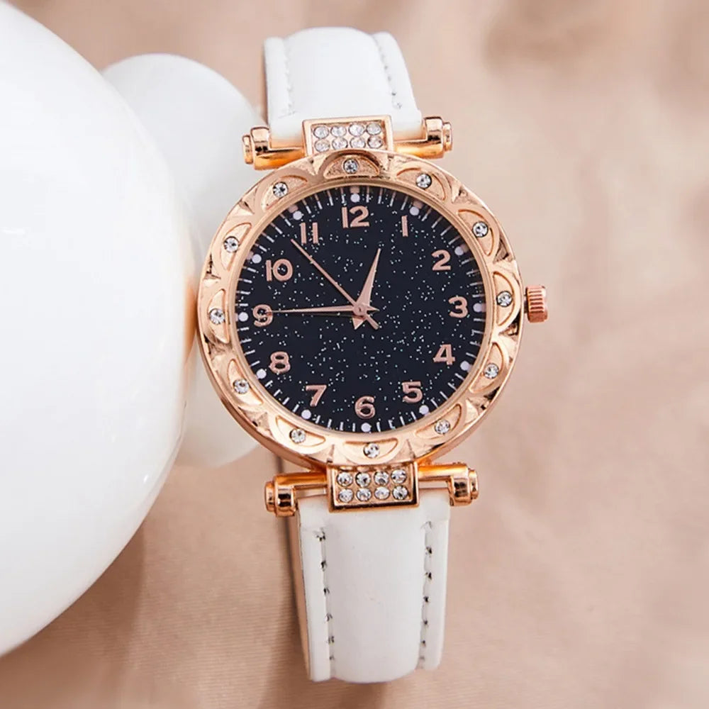 2025 New Fashion Rhinestone Women's Quartz Watch Montres Femmes Analog PU Leather Band Wrist Watches Relojes Para Damas