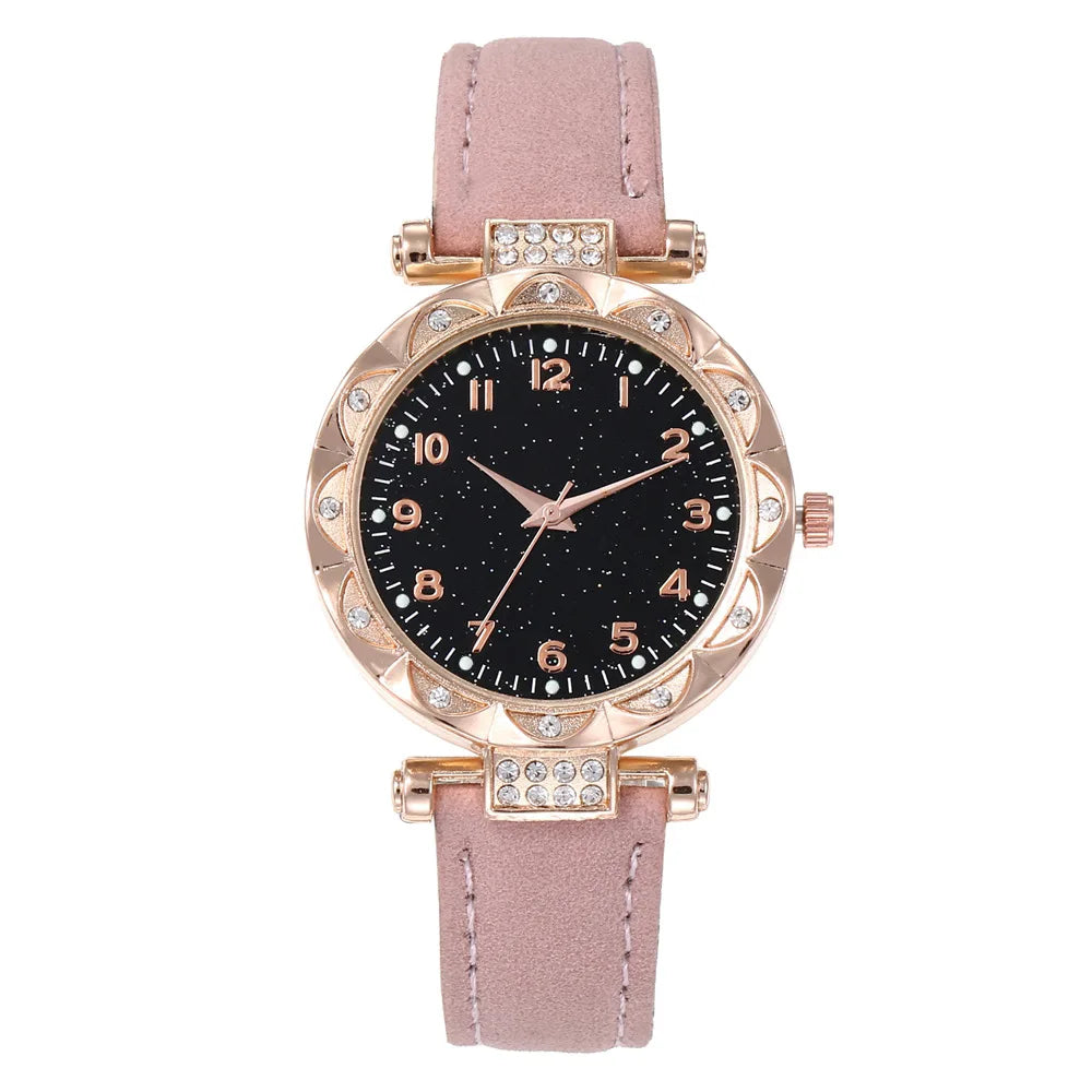 2025 New Fashion Rhinestone Women's Quartz Watch Montres Femmes Analog PU Leather Band Wrist Watches Relojes Para Damas