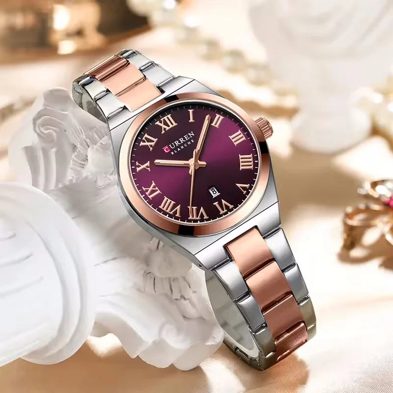 Curren 9095 watches for woman Simple Roman Dial Bracelet Purple Quart Watches for Lady Girl Fashion Brand relojes para damas