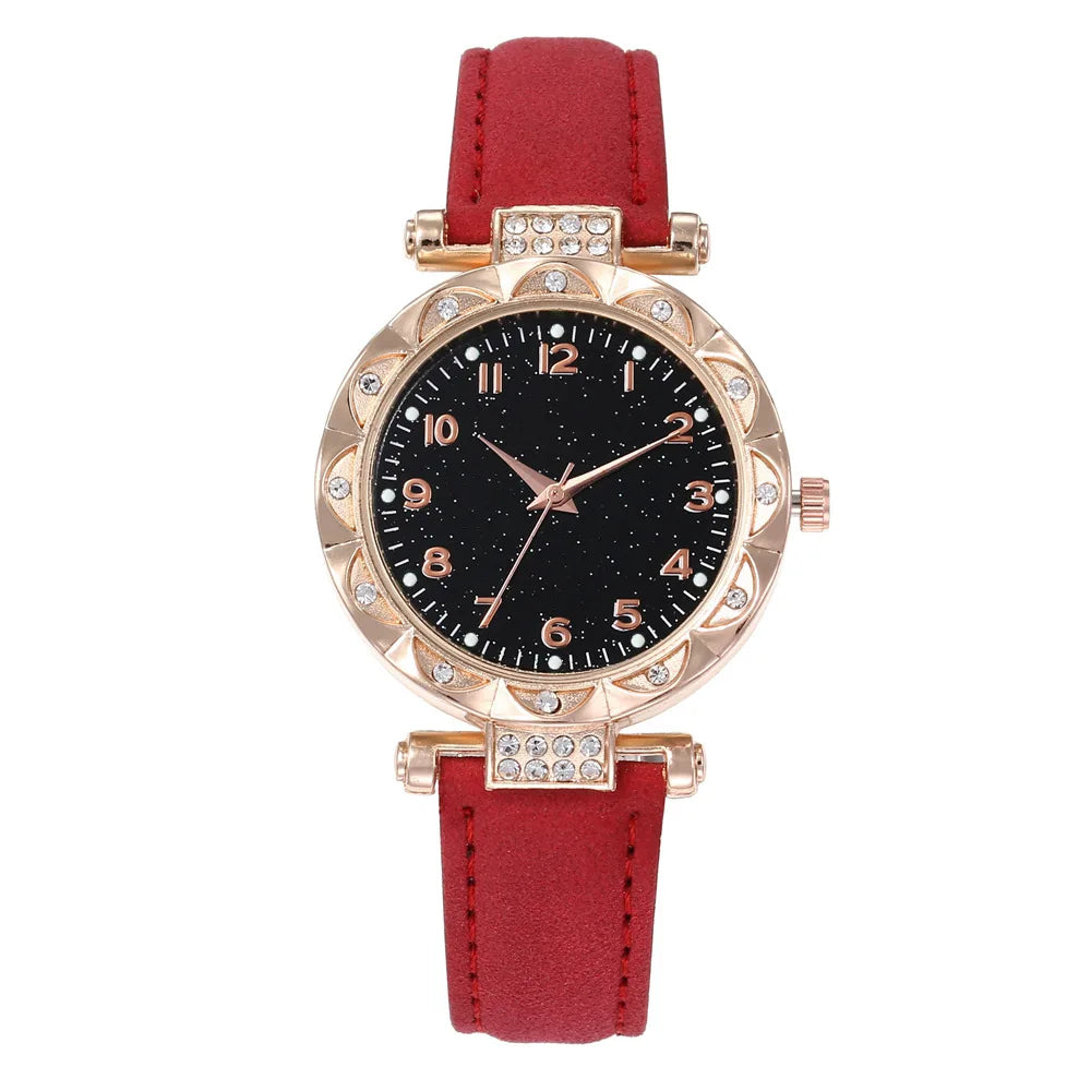 2025 New Fashion Rhinestone Women's Quartz Watch Montres Femmes Analog PU Leather Band Wrist Watches Relojes Para Damas