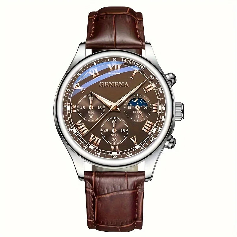 GENEVA High Quality Men's Luxury Belt Fashion Quartz Watch Men Round Business Student Sport Waterproof Glow Clock - Zonashopper Express