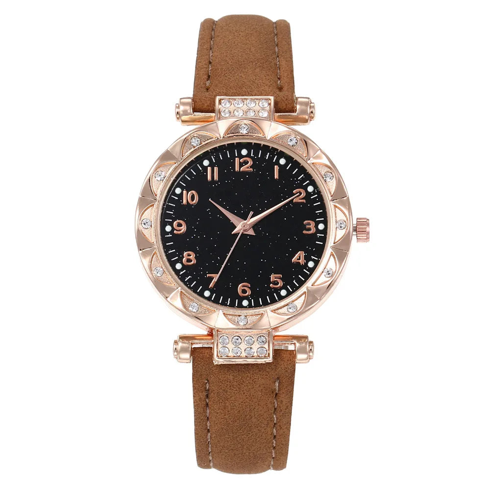 2025 New Fashion Rhinestone Women's Quartz Watch Montres Femmes Analog PU Leather Band Wrist Watches Relojes Para Damas