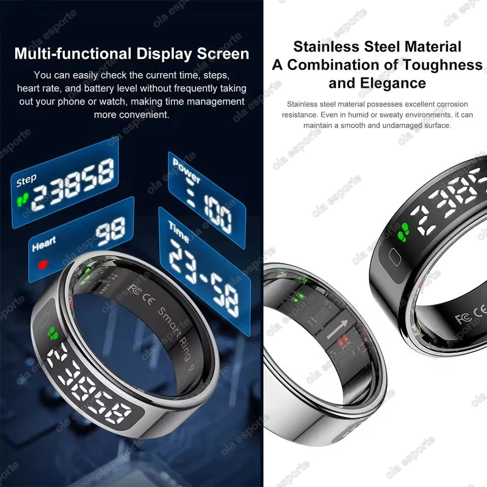 New Touch Disaply Smart Ring Men Women Wireless Charging, Blood Oxygen and Sleep Health Monitor, 5ATM Waterproof For Android IOS