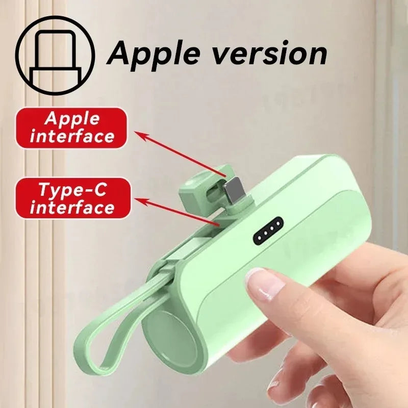 5000mAh Mini Power Bank 2 IN 1 Fast Mobile Phone Charger External Battery Power Bank Plug Play For iPhone and Type-c