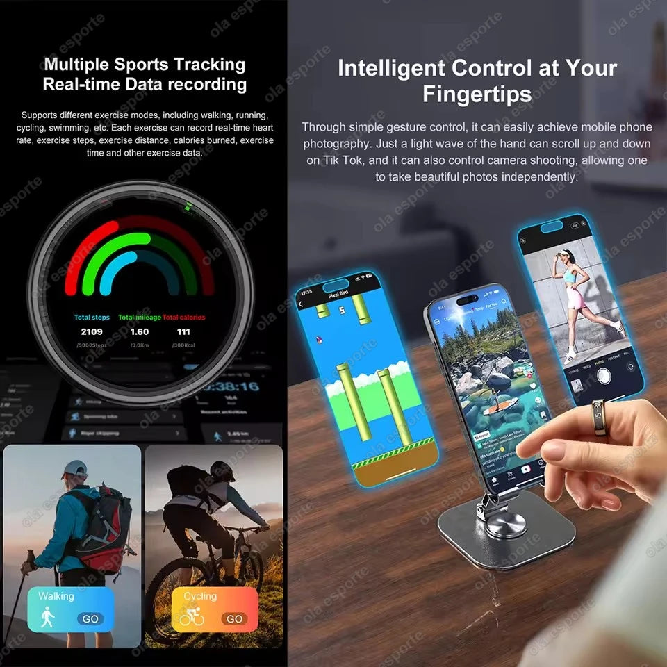New Touch Disaply Smart Ring Men Women Wireless Charging, Blood Oxygen and Sleep Health Monitor, 5ATM Waterproof For Android IOS