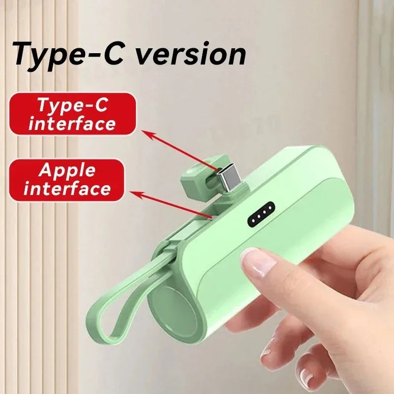 5000mAh Mini Power Bank 2 IN 1 Fast Mobile Phone Charger External Battery Power Bank Plug Play For iPhone and Type-c