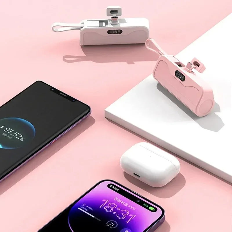 5000mAh Mini Power Bank 2 IN 1 Fast Mobile Phone Charger External Battery Power Bank Plug Play For iPhone and Type-c
