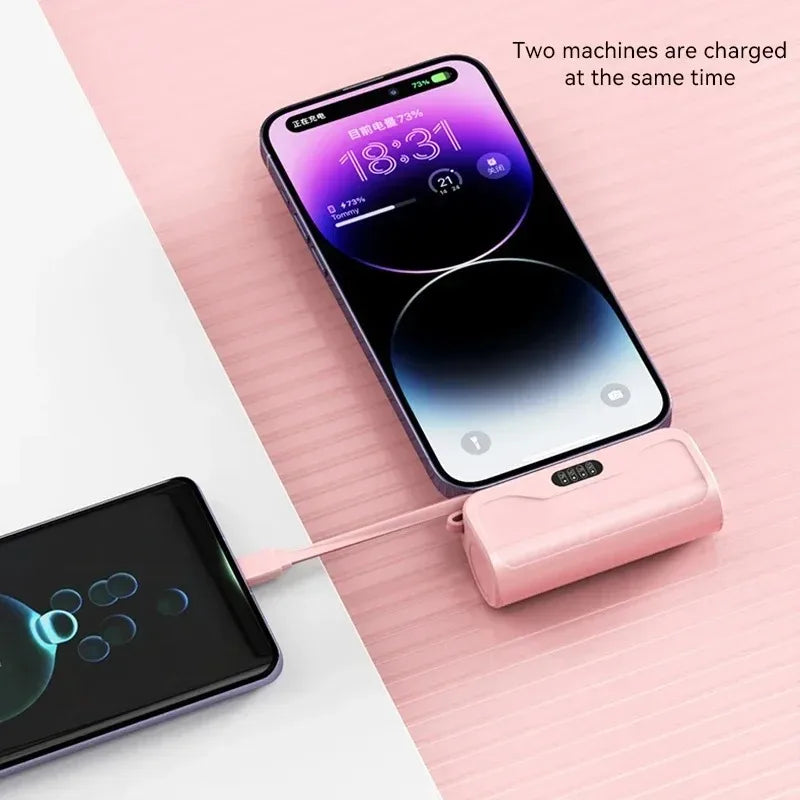 5000mAh Mini Power Bank 2 IN 1 Fast Mobile Phone Charger External Battery Power Bank Plug Play For iPhone and Type-c