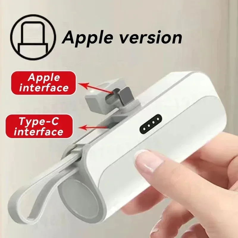 5000mAh Mini Power Bank 2 IN 1 Fast Mobile Phone Charger External Battery Power Bank Plug Play For iPhone and Type-c