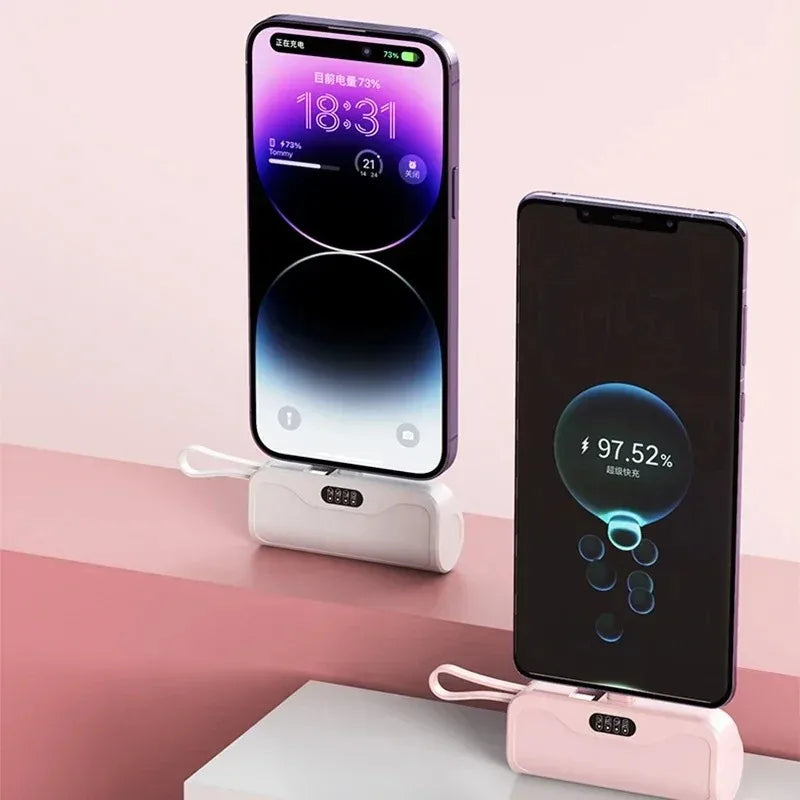 5000mAh Mini Power Bank 2 IN 1 Fast Mobile Phone Charger External Battery Power Bank Plug Play For iPhone and Type-c