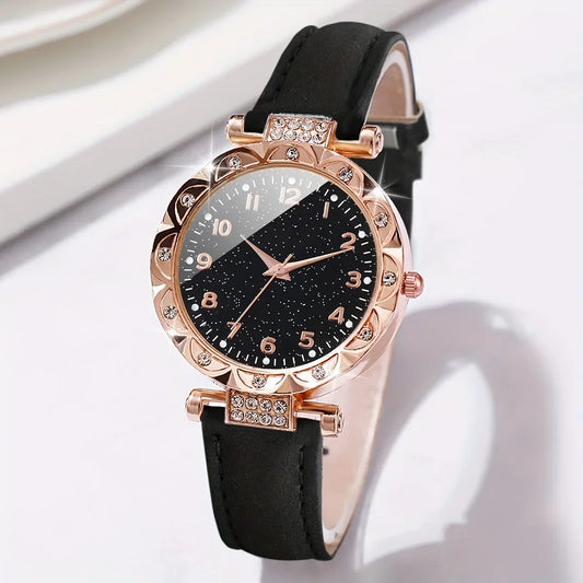 2025 New Fashion Rhinestone Women's Quartz Watch Montres Femmes Analog PU Leather Band Wrist Watches Relojes Para Damas