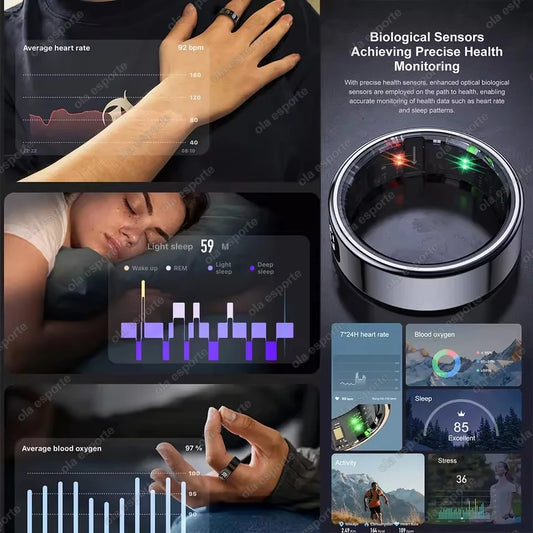 New Touch Disaply Smart Ring Men Women Wireless Charging, Blood Oxygen and Sleep Health Monitor, 5ATM Waterproof For Android IOS