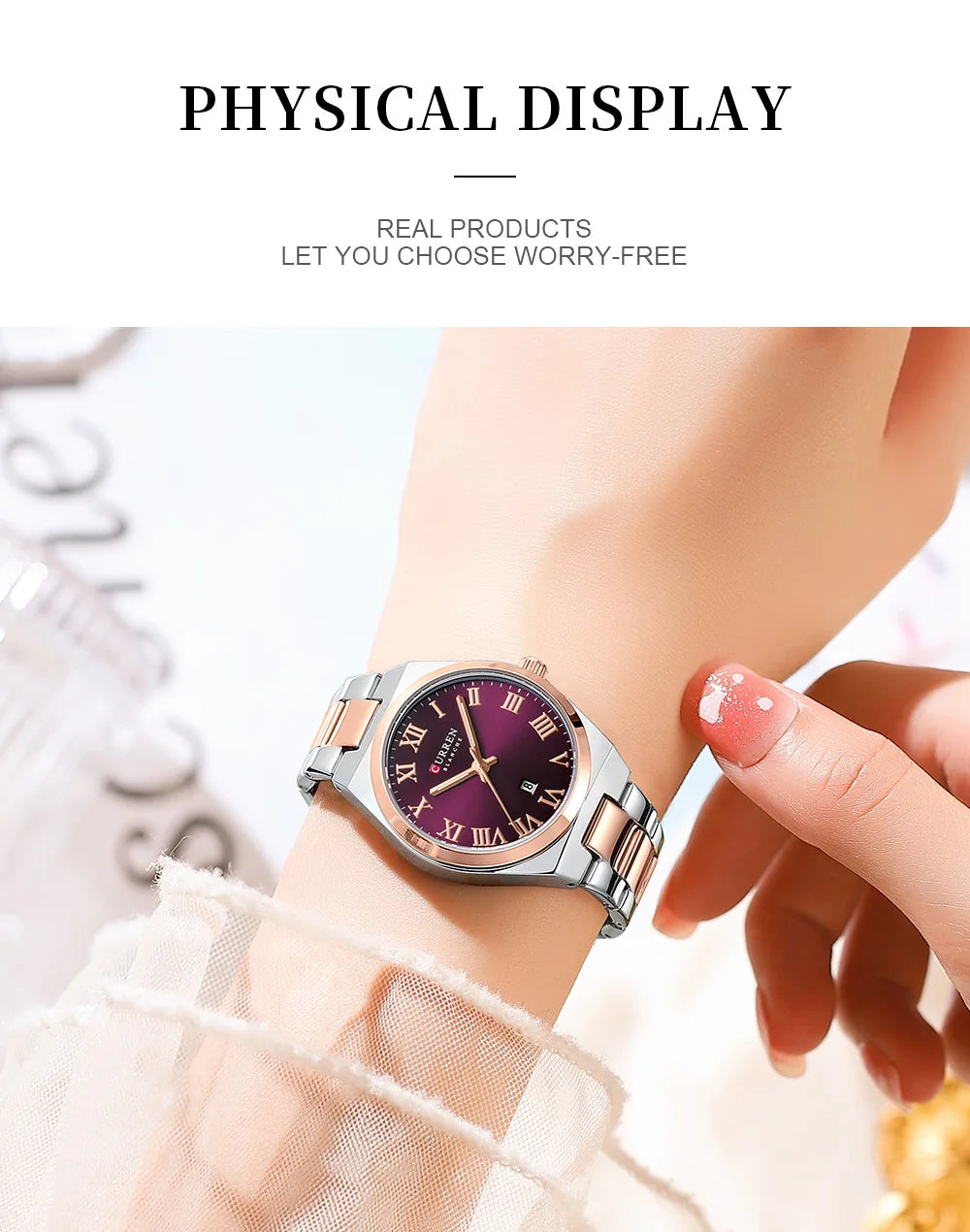 Curren 9095 watches for woman Simple Roman Dial Bracelet Purple Quart Watches for Lady Girl Fashion Brand relojes para damas