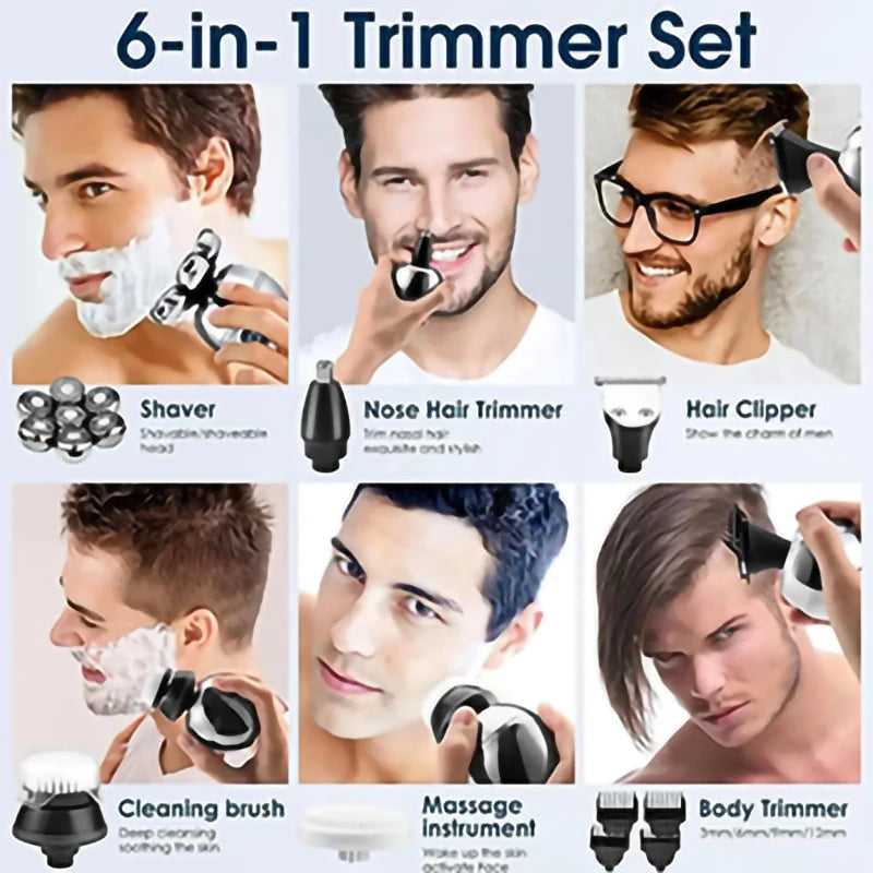5 In 1 Electric Head Shaver for Bald Men 7D Floating Cutter Beard Trimmer Clipper IPX5 Waterproof Shaving USB Wireless Charging