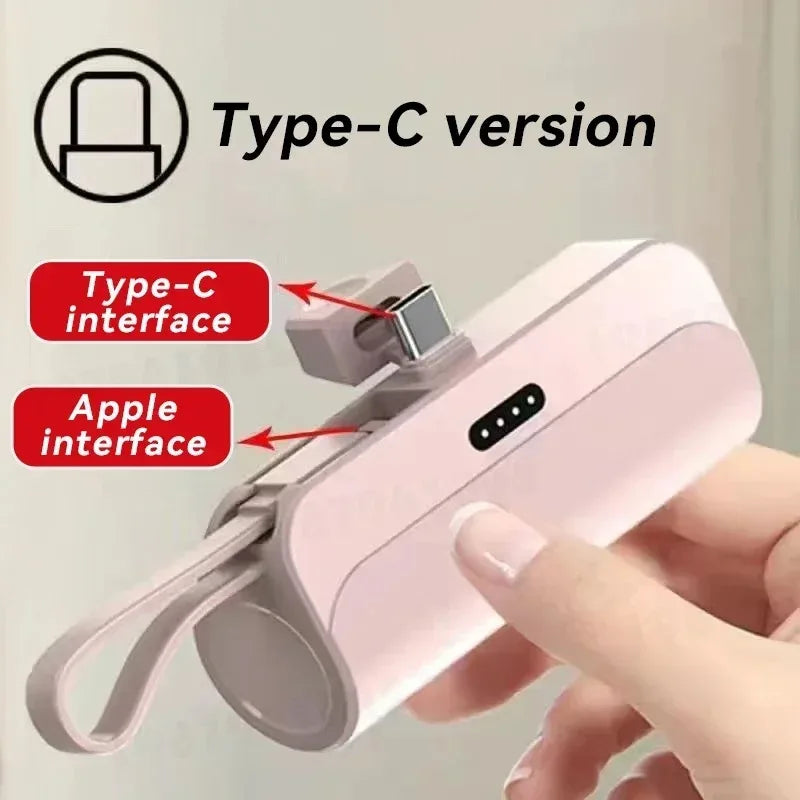 5000mAh Mini Power Bank 2 IN 1 Fast Mobile Phone Charger External Battery Power Bank Plug Play For iPhone and Type-c