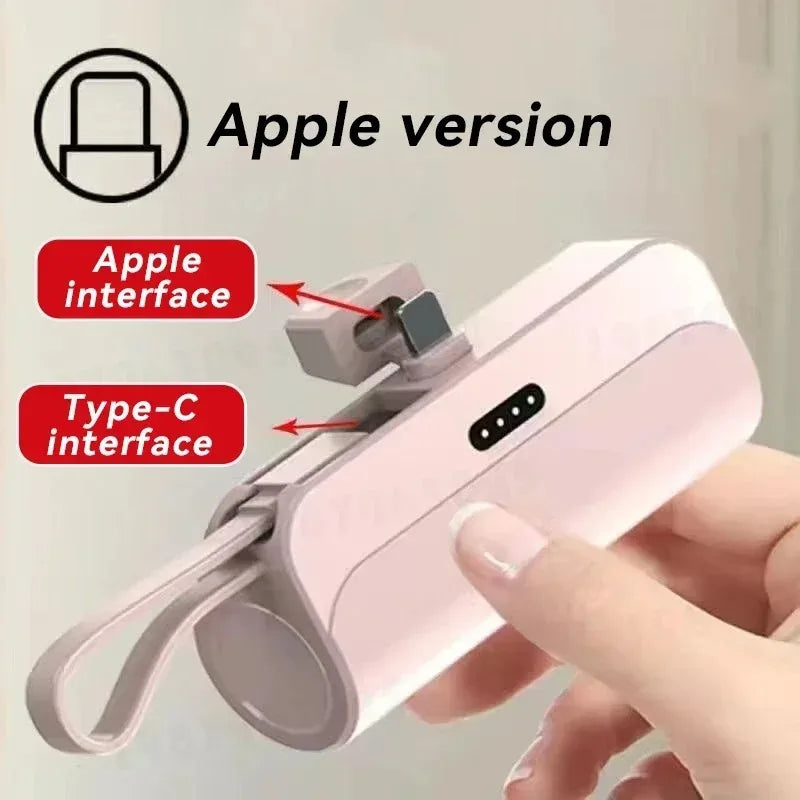 5000mAh Mini Power Bank 2 IN 1 Fast Mobile Phone Charger External Battery Power Bank Plug Play For iPhone and Type-c