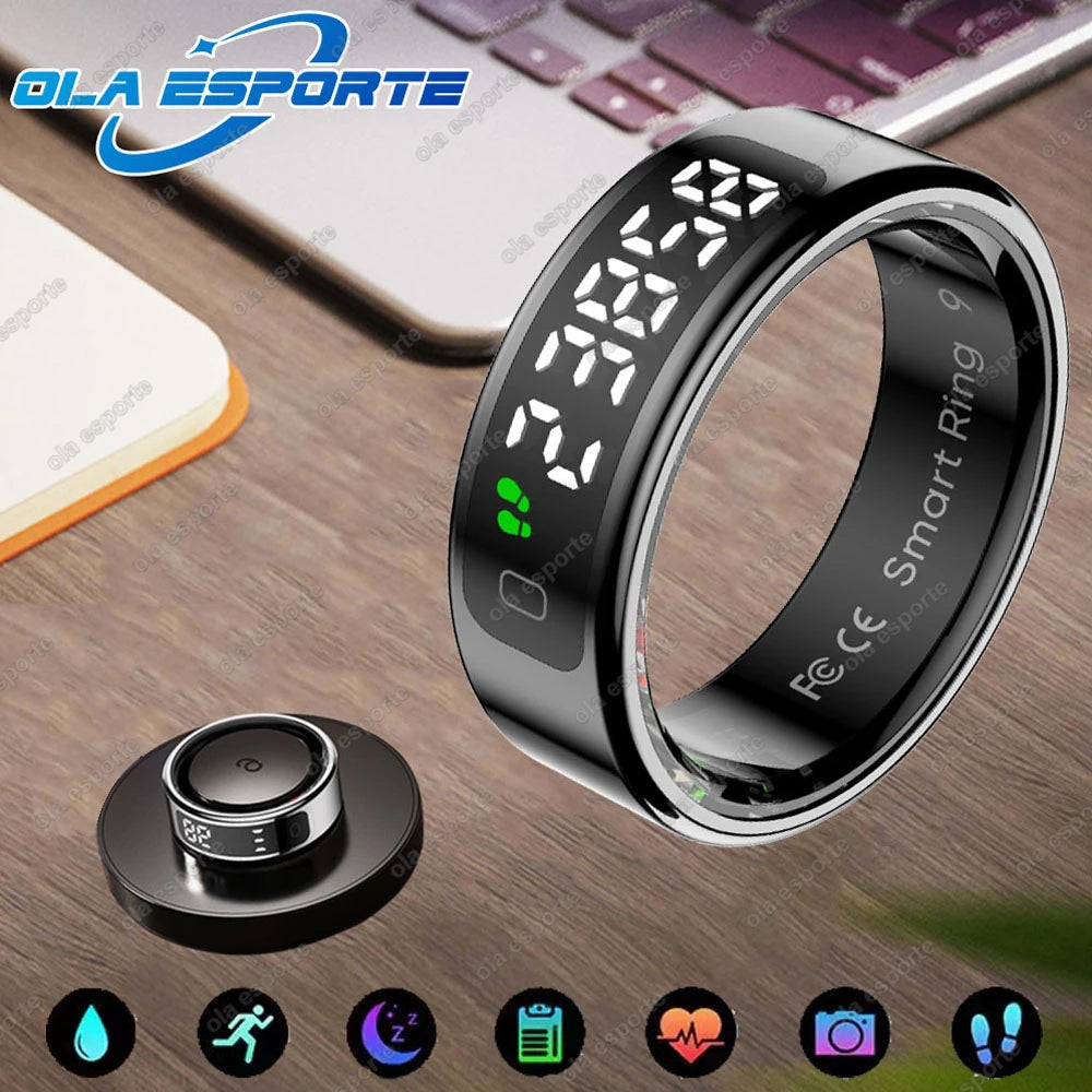 New Touch Disaply Smart Ring Men Women Wireless Charging, Blood Oxygen and Sleep Health Monitor, 5ATM Waterproof For Android IOS