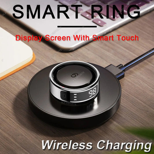 New Touch Disaply Smart Ring Men Women Wireless Charging, Blood Oxygen and Sleep Health Monitor, 5ATM Waterproof For Android IOS