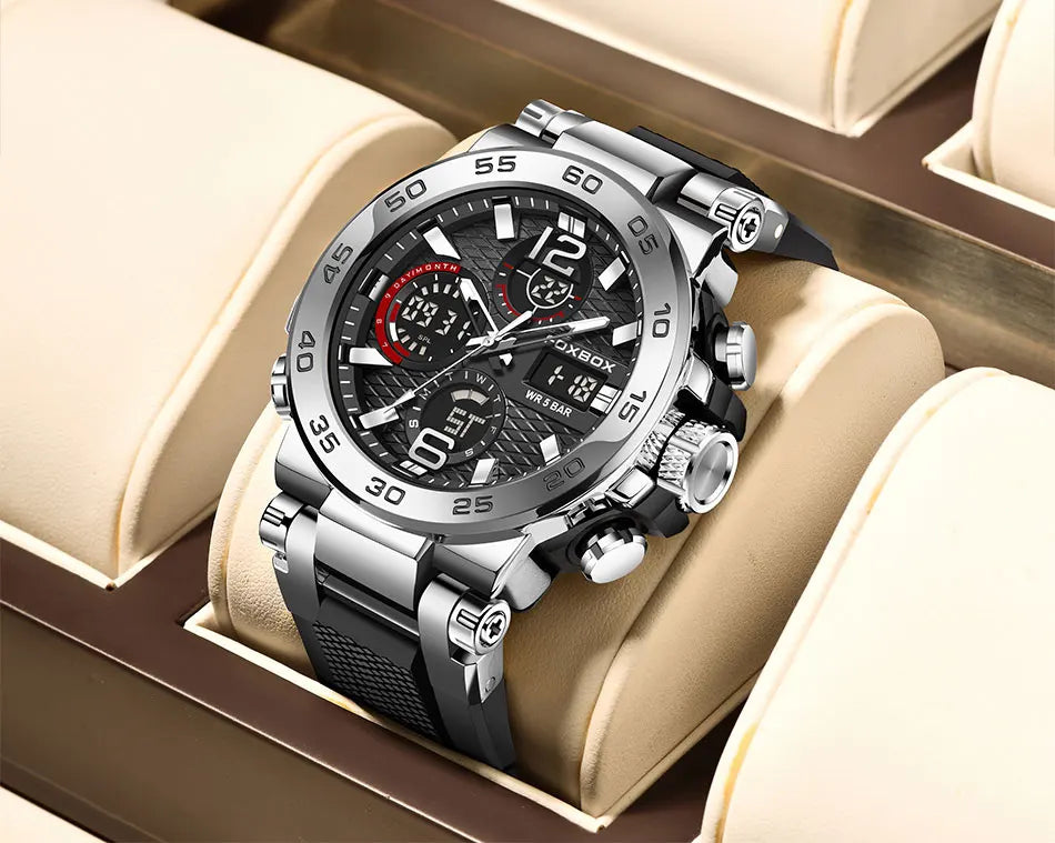 LIGE New Watches For Men 50M Waterproof Clock Alarm reloj hombre LCD Dual Display Wristwatch Quartz Military Sports Mens Watch