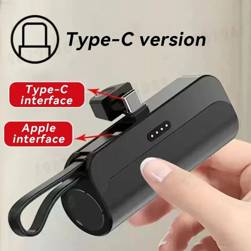 5000mAh Mini Power Bank 2 IN 1 Fast Mobile Phone Charger External Battery Power Bank Plug Play For iPhone and Type-c