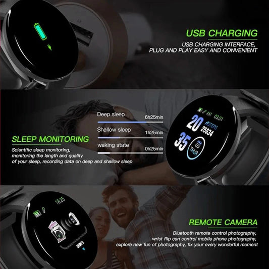D18 Smart Watch Men Waterproof Smartwatch Women Kids Blood Pressure Monitor Fitness Tracker Watch Macaron Sport Bracelet Watches