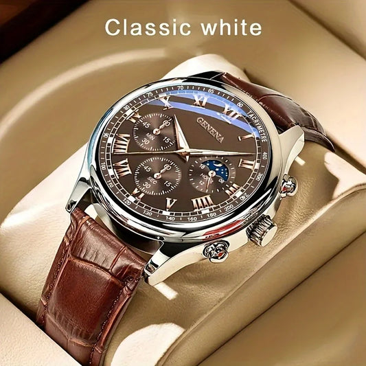 GENEVA High Quality Men's Luxury Belt Fashion Quartz Watch Men Round Business Student Sport Waterproof Glow Clock - Zonashopper Express