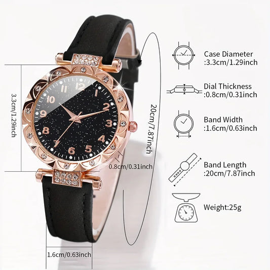 2025 New Fashion Rhinestone Women's Quartz Watch Montres Femmes Analog PU Leather Band Wrist Watches Relojes Para Damas