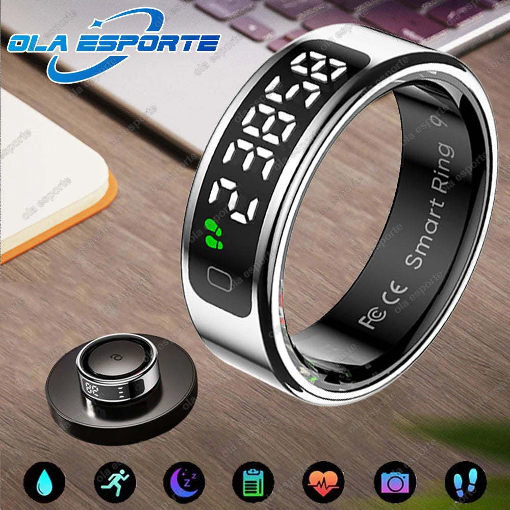 New Touch Disaply Smart Ring Men Women Wireless Charging, Blood Oxygen and Sleep Health Monitor, 5ATM Waterproof For Android IOS