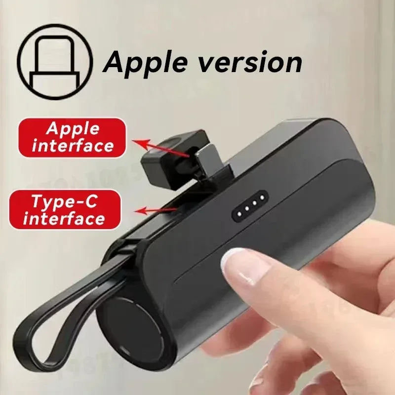 5000mAh Mini Power Bank 2 IN 1 Fast Mobile Phone Charger External Battery Power Bank Plug Play For iPhone and Type-c